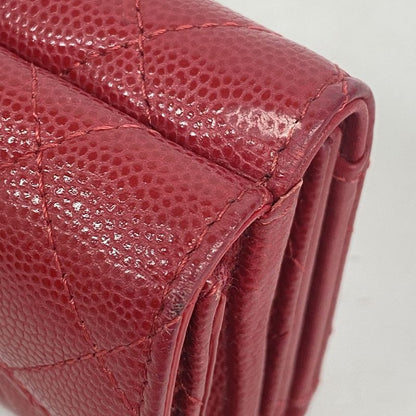 Chanel Trifold Wallet Matelasse Caviar Skin Red Silver Hardware Women