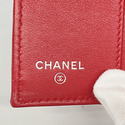 Chanel Trifold Wallet Matelasse Caviar Skin Red Silver Hardware Women