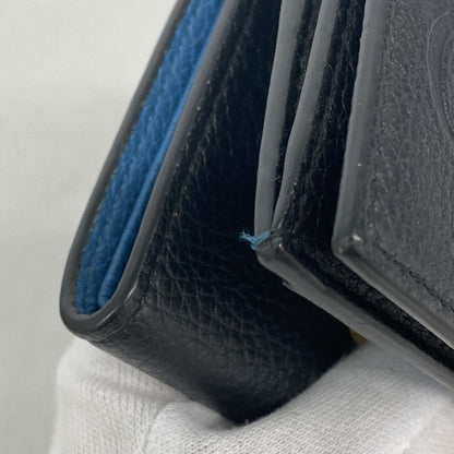 Gucci Trifold Wallet Leather Black Blue Gold Hardware Men's