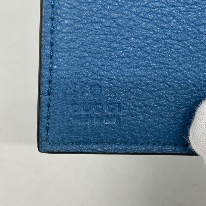 Gucci Trifold Wallet Leather Black Blue Gold Hardware Men's