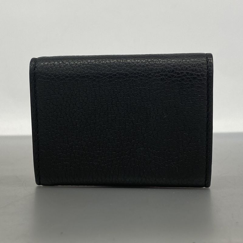Gucci Trifold Wallet Leather Black Blue Gold Hardware Men's