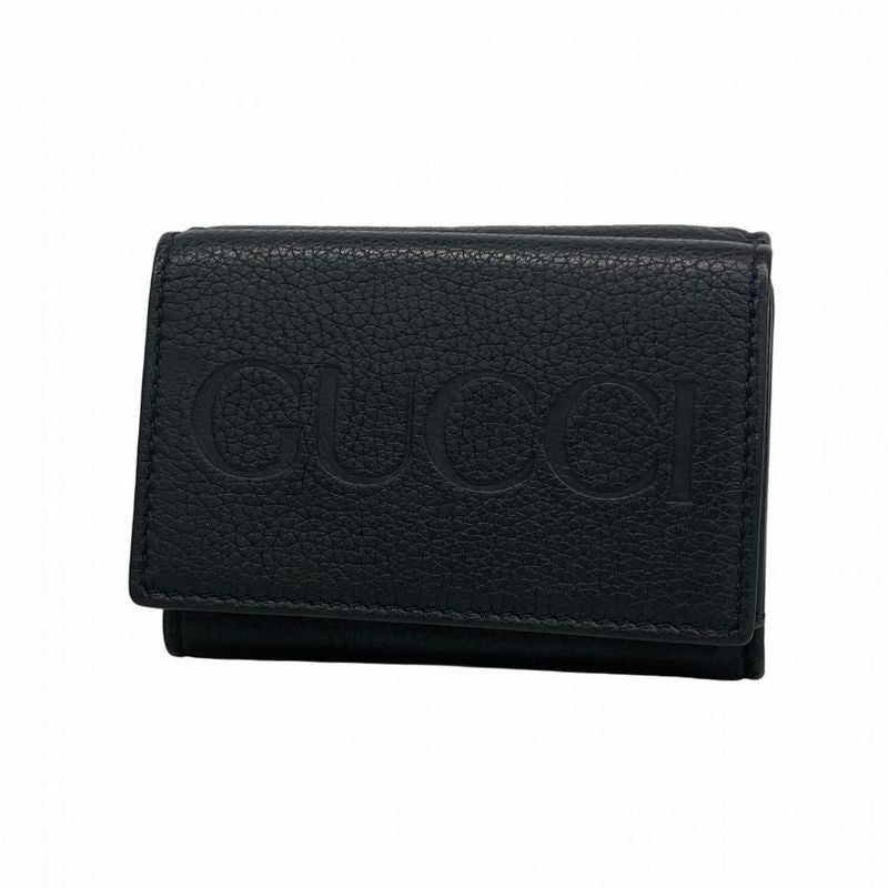 Gucci Trifold Wallet Leather Black Blue Gold Hardware Men's