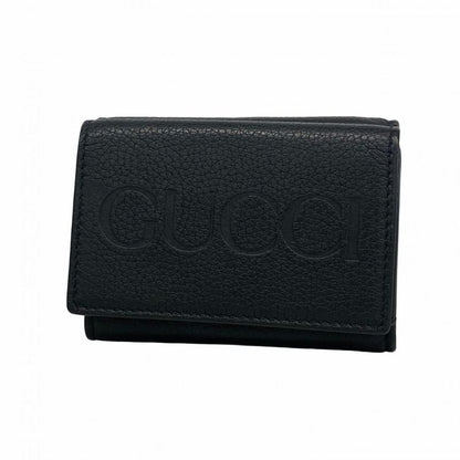 Gucci Trifold Wallet Leather Black Blue Gold Hardware Men's