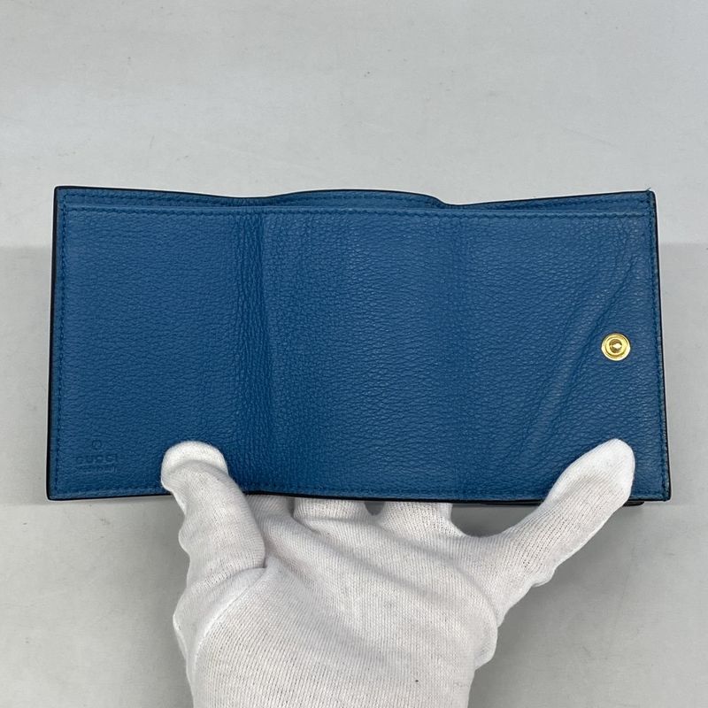 Gucci Trifold Wallet Leather Black Blue Gold Hardware Men's