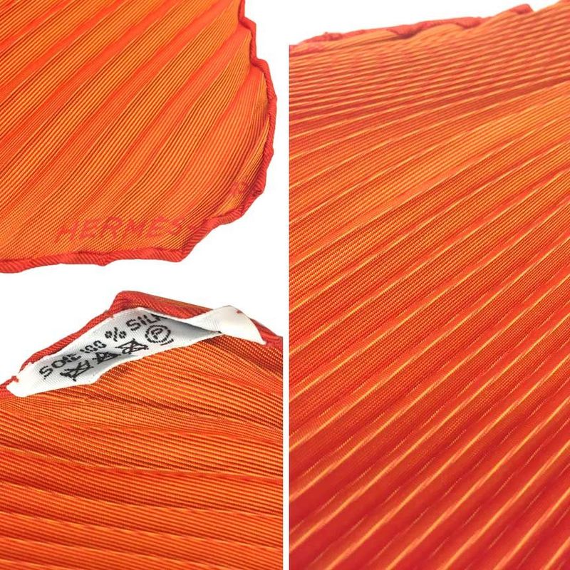 Hermes Pleated Carré Pleated Scarf None Monochrome Orange New Old Aq11817