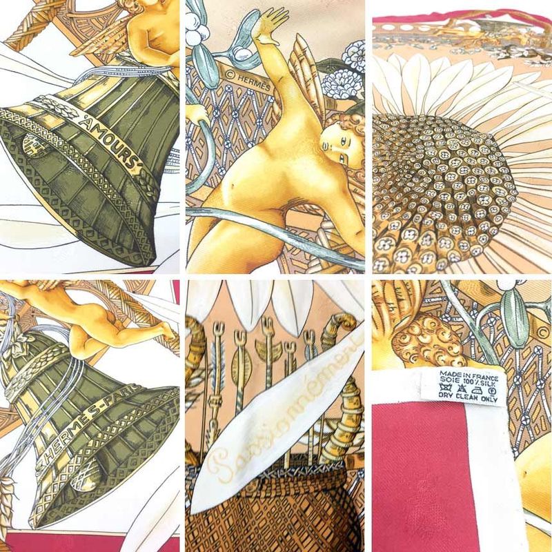 Very Rare Hermes Carré 90 Scarf Amours Love Amore Red Flower Marguerite Aq11814