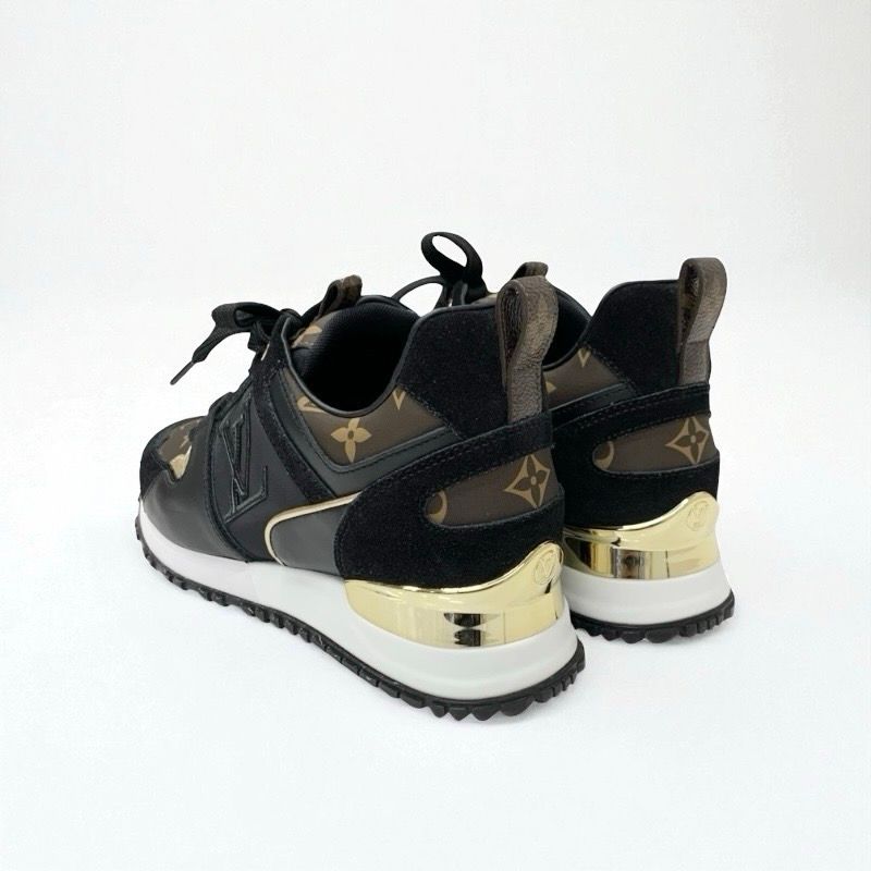 Louis Vuitton Sneakers Shoes Fabric Leather Suede Black Gold Brown Logo In-heel
