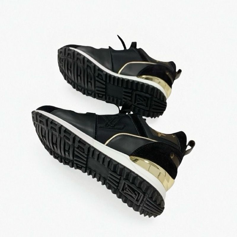 Louis Vuitton Sneakers Shoes Fabric Leather Suede Black Gold Brown Logo In-heel