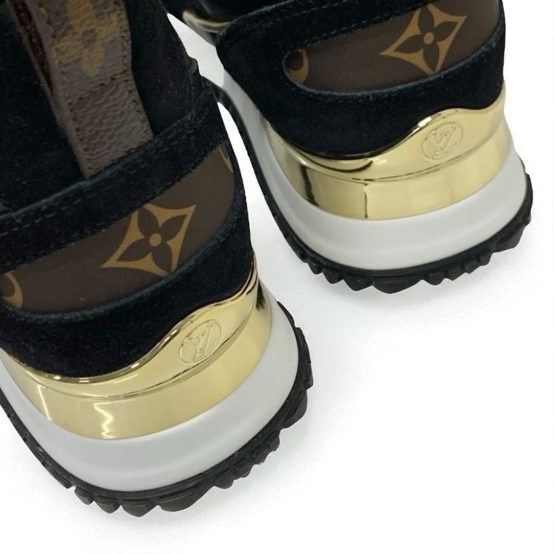 Louis Vuitton Sneakers Shoes Fabric Leather Suede Black Gold Brown Logo In-heel