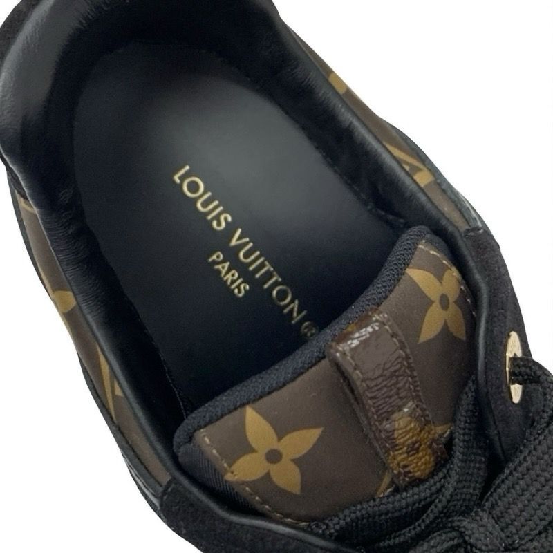 Louis Vuitton Sneakers Shoes Fabric Leather Suede Black Gold Brown Logo In-heel