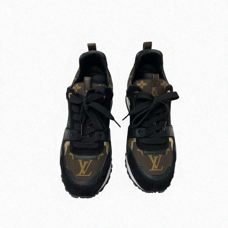 Louis Vuitton Sneakers Shoes Fabric Leather Suede Black Gold Brown Logo In-heel