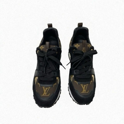 Louis Vuitton Sneakers Shoes Fabric Leather Suede Black Gold Brown Logo In-heel