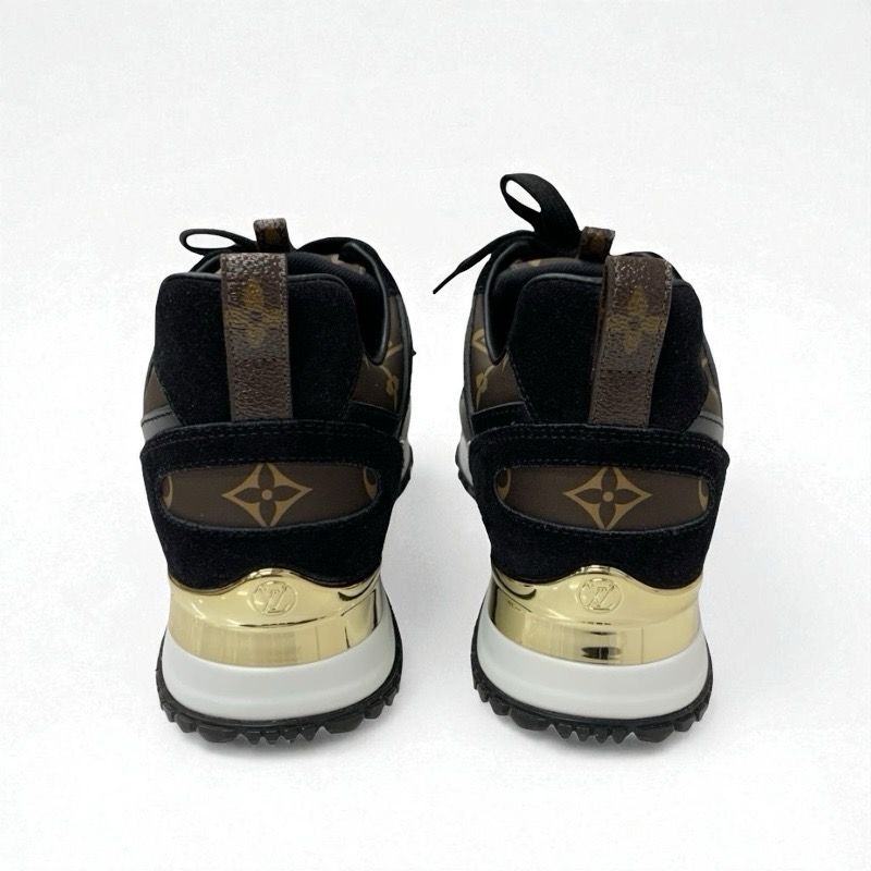 Louis Vuitton Sneakers Shoes Fabric Leather Suede Black Gold Brown Logo In-heel