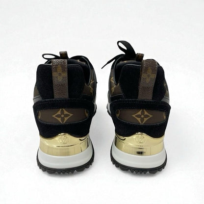 Louis Vuitton Sneakers Shoes Fabric Leather Suede Black Gold Brown Logo In-heel