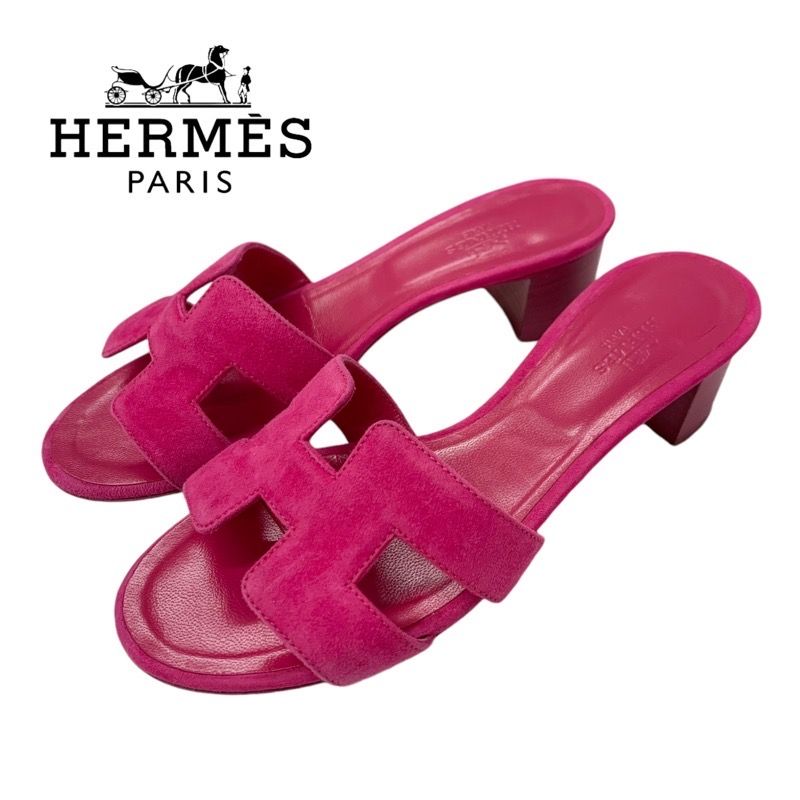 Hermes Oasis Sandals Shoes Suede Pink Mules