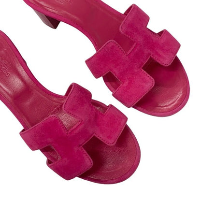 Hermes Oasis Sandals Shoes Suede Pink Mules
