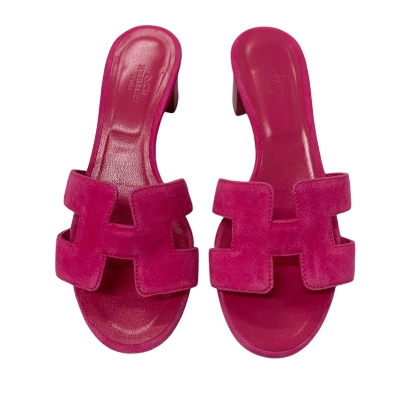 Hermes Oasis Sandals Shoes Suede Pink Mules