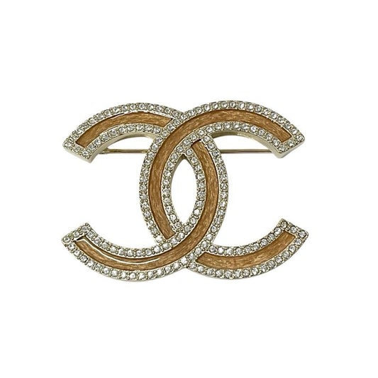 Chanel Brooch Corsage Gold Coco Mark Rhinestone Wood Style