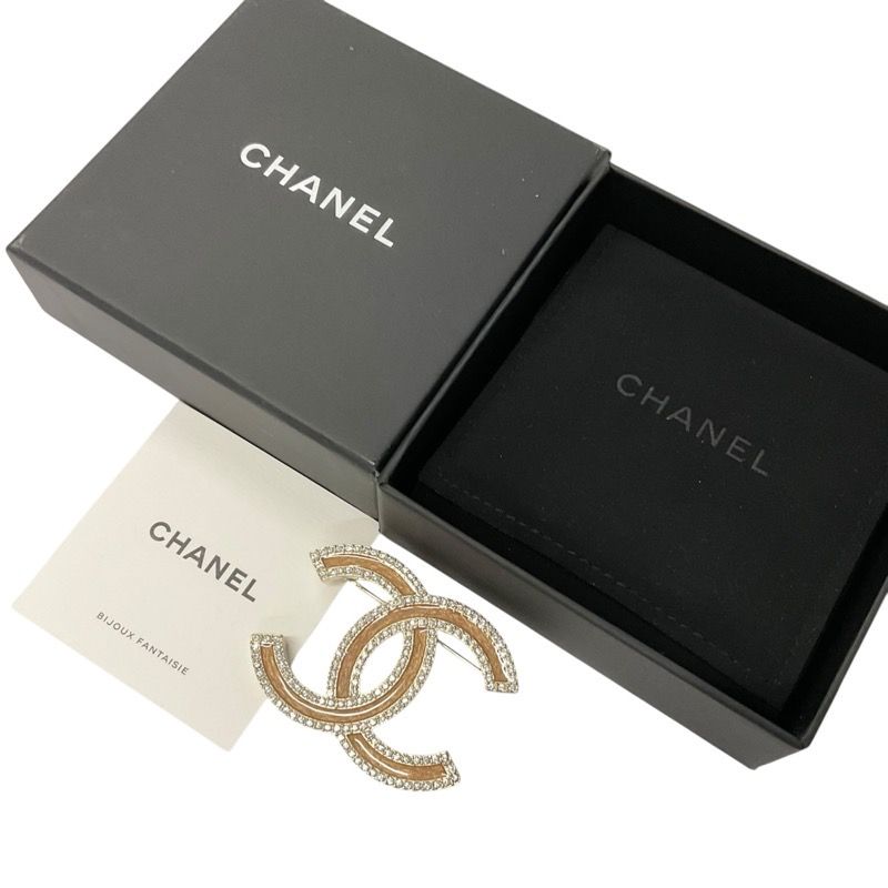 Chanel Brooch Corsage Gold Coco Mark Rhinestone Wood Style
