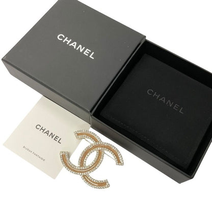 Chanel Brooch Corsage Gold Coco Mark Rhinestone Wood Style