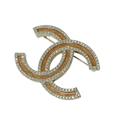 Chanel Brooch Corsage Gold Coco Mark Rhinestone Wood Style