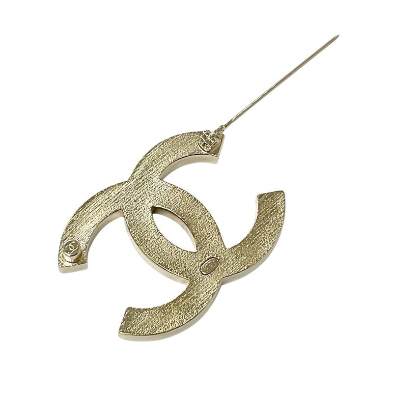 Chanel Brooch Corsage Gold Coco Mark Rhinestone Wood Style