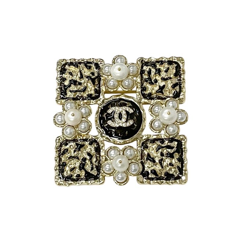 Chanel Brooch Corsage Gold Black Coco Mark Rhinestone