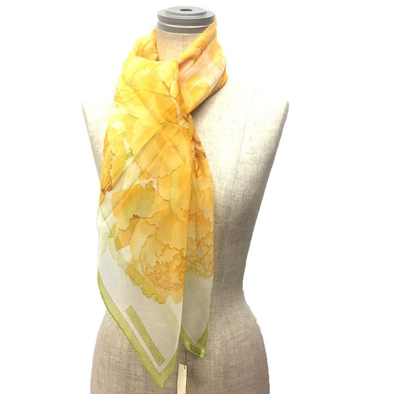 Hermes Scarf Carré 90 LES Pivoines Peony Silk Muslin Yellow Unused Aq11788