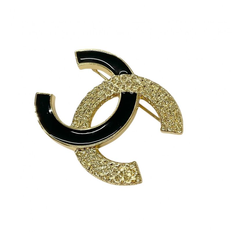 Chanel Brooch Corsage Gold Black Here Mark