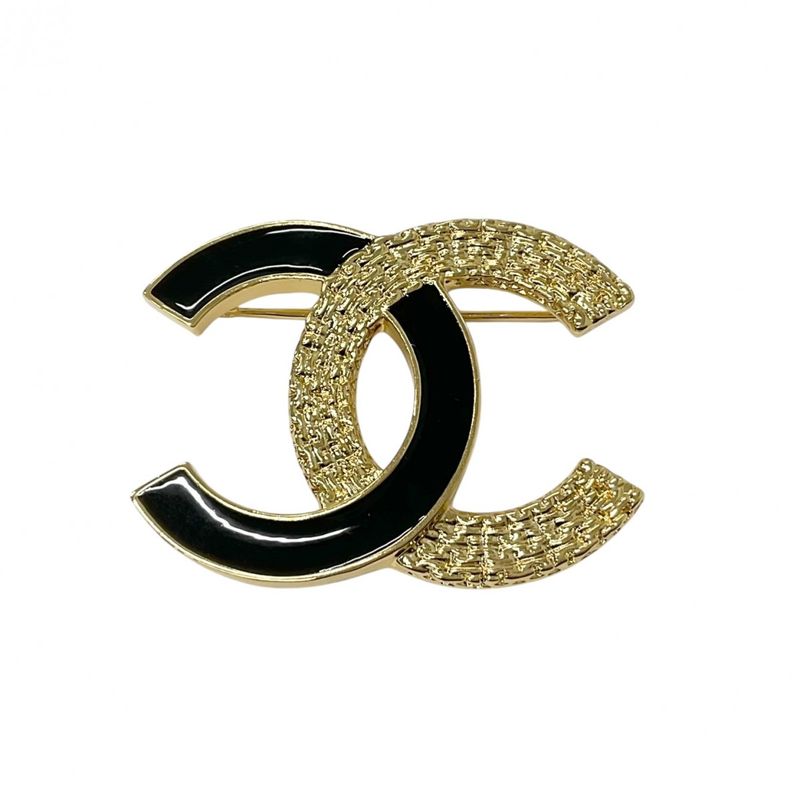 Chanel Brooch Corsage Gold Black Here Mark