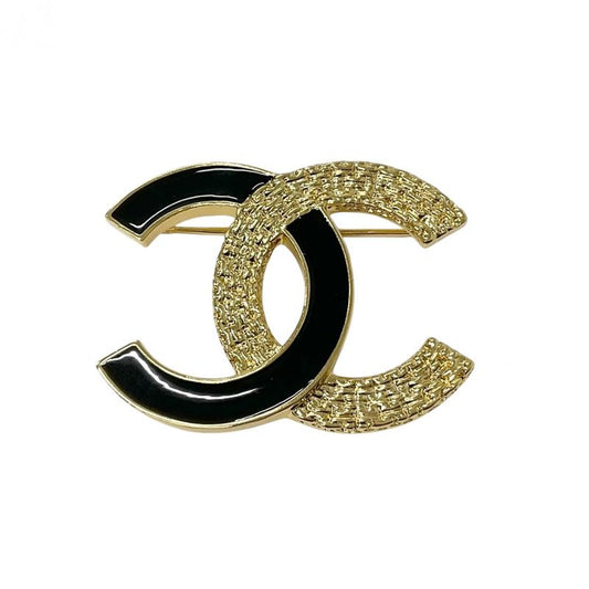 Chanel Brooch Corsage Gold Black Here Mark