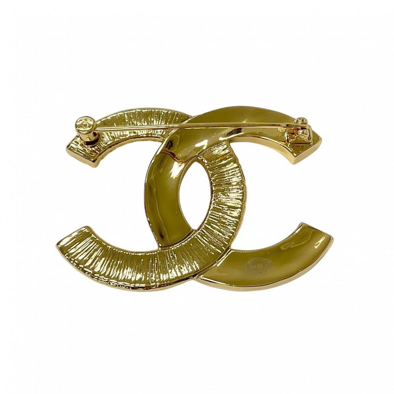 Chanel Brooch Corsage Gold Black Here Mark