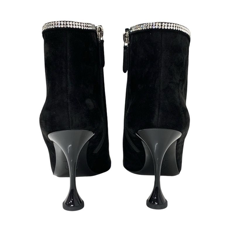 Chanel Boots Short Boots Shoes Suede Fabric Black Rhinestone Star