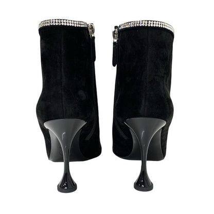 Chanel Boots Short Boots Shoes Suede Fabric Black Rhinestone Star