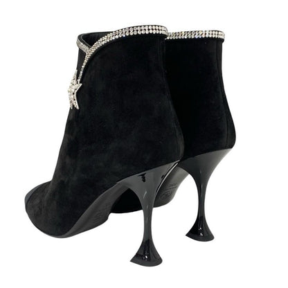 Chanel Boots Short Boots Shoes Suede Fabric Black Rhinestone Star