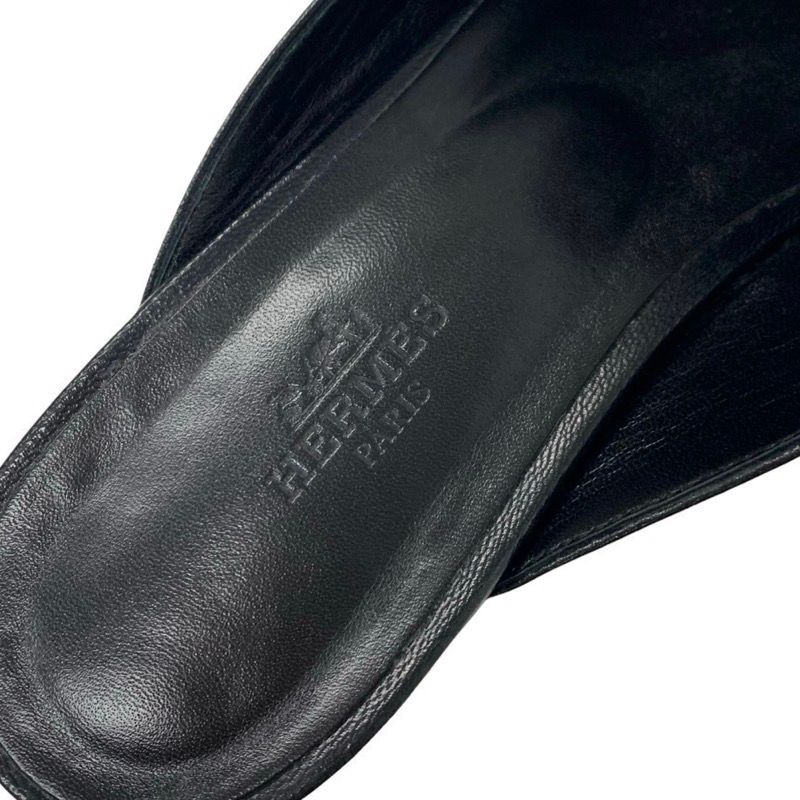 Hermes Oz Flat Shoes Leather Black Gold Mule Kelly Hardware Slipper Sandals