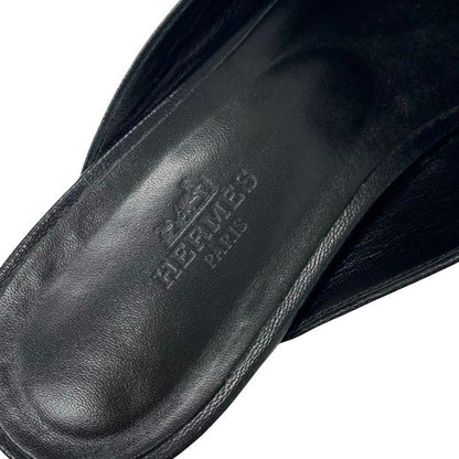 Hermes Oz Flat Shoes Leather Black Gold Mule Kelly Hardware Slipper Sandals