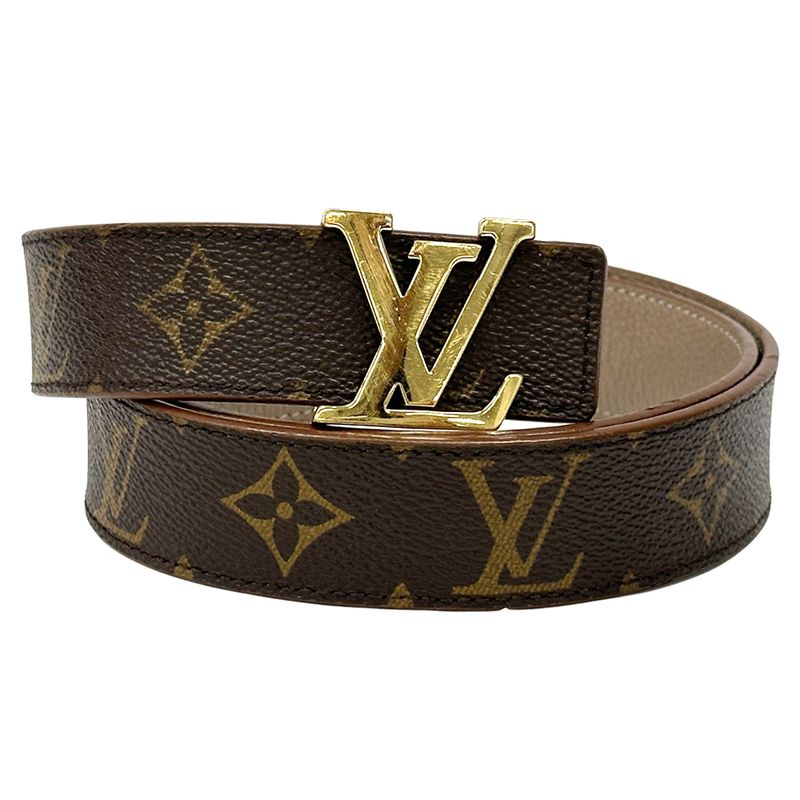 Louis Vuitton Belt Monogram Women's Brand Leather Santure LV Initials Brown