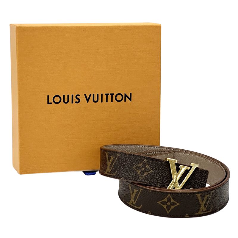 Louis Vuitton Belt Monogram Women's Brand Leather Santure LV Initials Brown