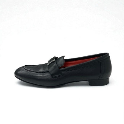 Hermes Paris Loafer Leather Shoes Black Silver Hhardware Moccasins