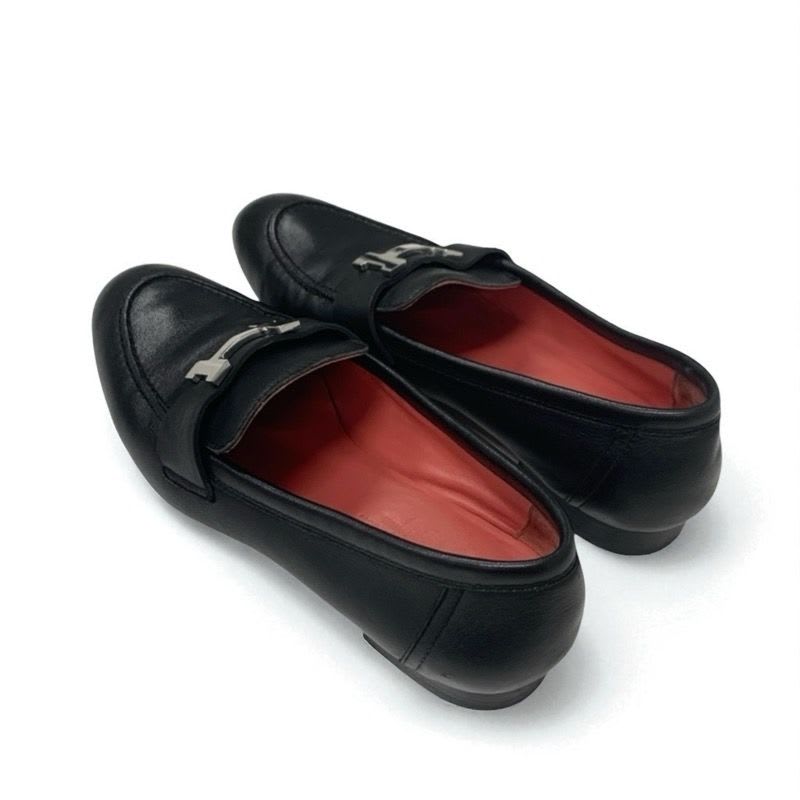 Hermes Paris Loafer Leather Shoes Black Silver Hhardware Moccasins