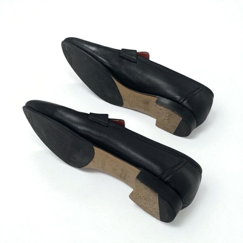 Hermes Paris Loafer Leather Shoes Black Silver Hhardware Moccasins