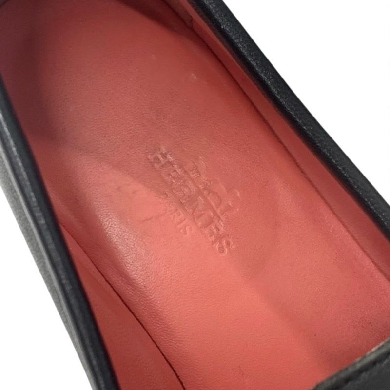 Hermes Paris Loafer Leather Shoes Black Silver Hhardware Moccasins