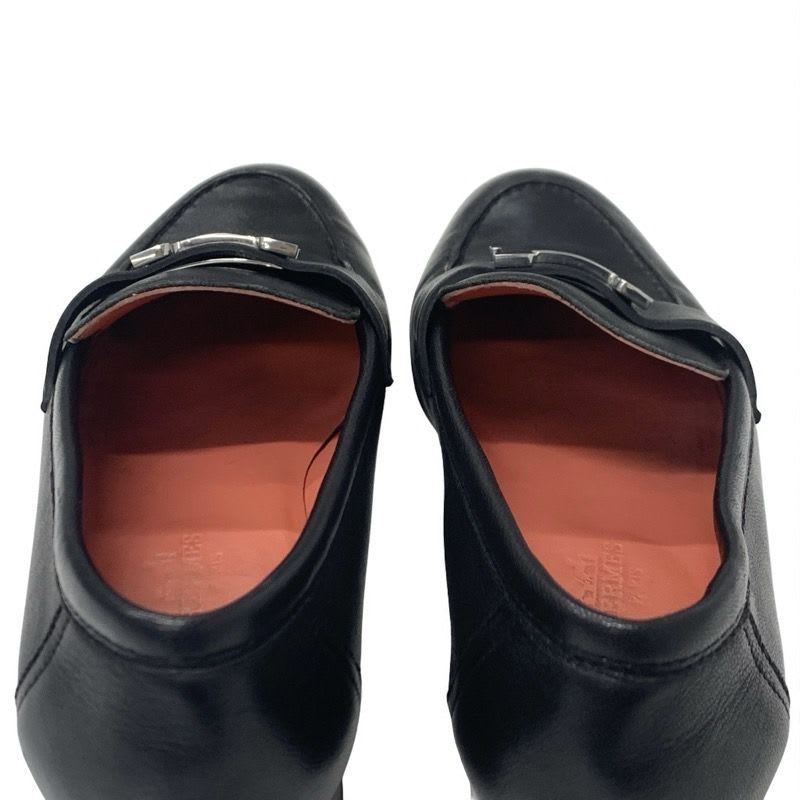 Hermes Paris Loafer Leather Shoes Black Silver Hhardware Moccasins