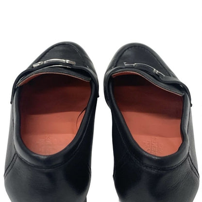Hermes Paris Loafer Leather Shoes Black Silver Hhardware Moccasins