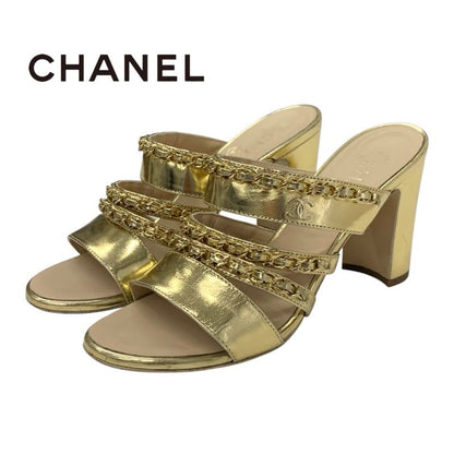 Chanel Sandals Shoes Leather Gold Coco Mark Chain