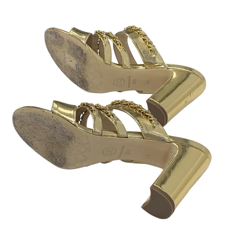 Chanel Sandals Shoes Leather Gold Coco Mark Chain