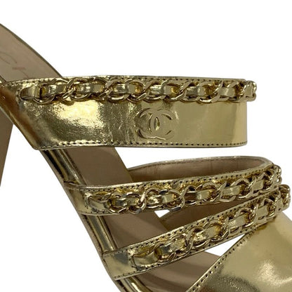 Chanel Sandals Shoes Leather Gold Coco Mark Chain