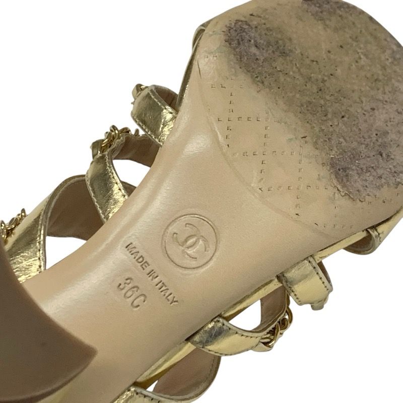 Chanel Sandals Shoes Leather Gold Coco Mark Chain