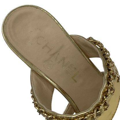 Chanel Sandals Shoes Leather Gold Coco Mark Chain